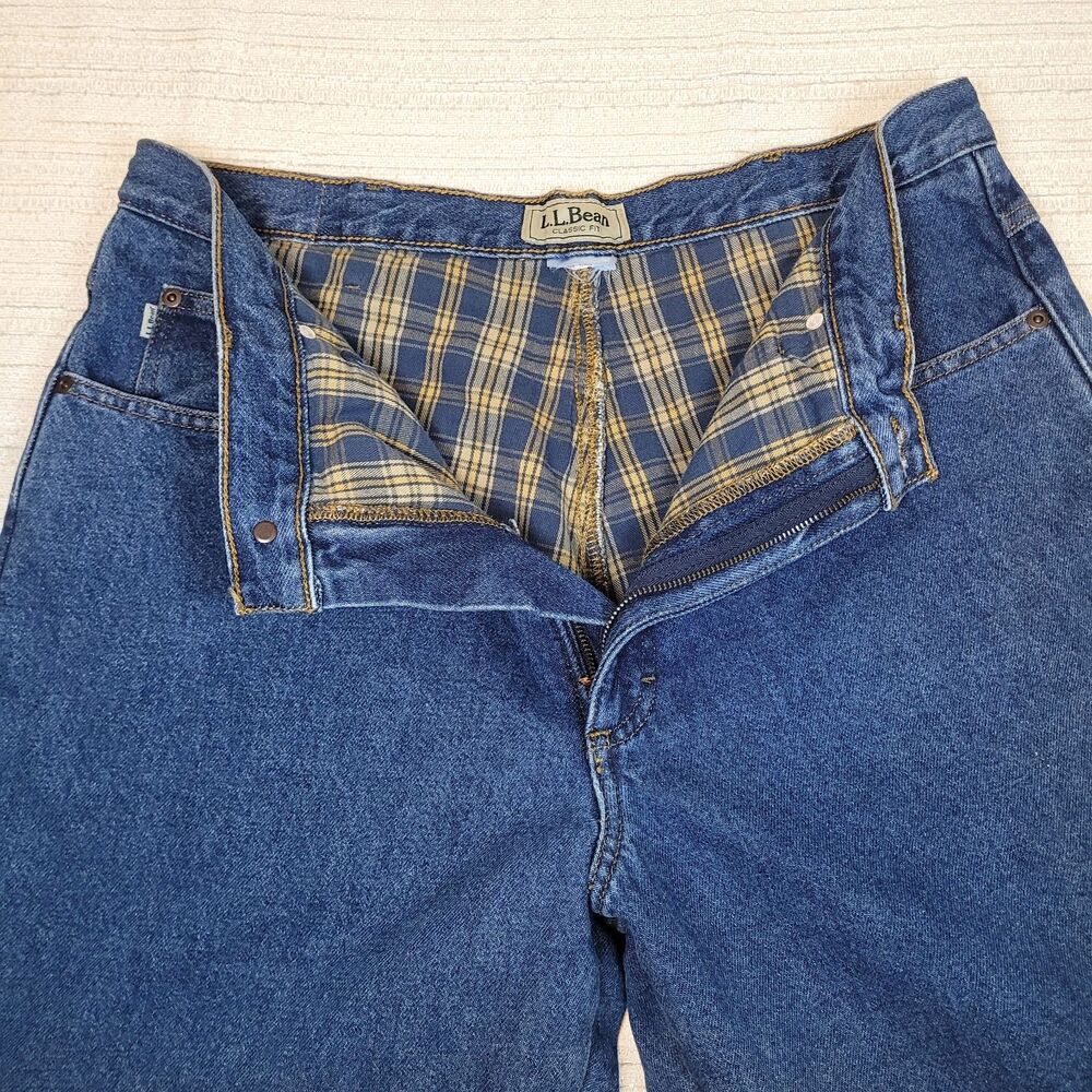 L.L. Bean Jeans Men 34X30 Flannel Lined Classic Fit Straight Blue Denim Workwear